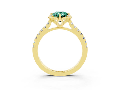 Yellow gold Oval Cut Green Sapphire Ring with Pavé Band and Floral Prong Setting_3