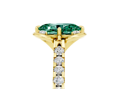 Yellow gold Oval Cut Green Sapphire Ring with Pavé Band and Floral Prong Setting_5