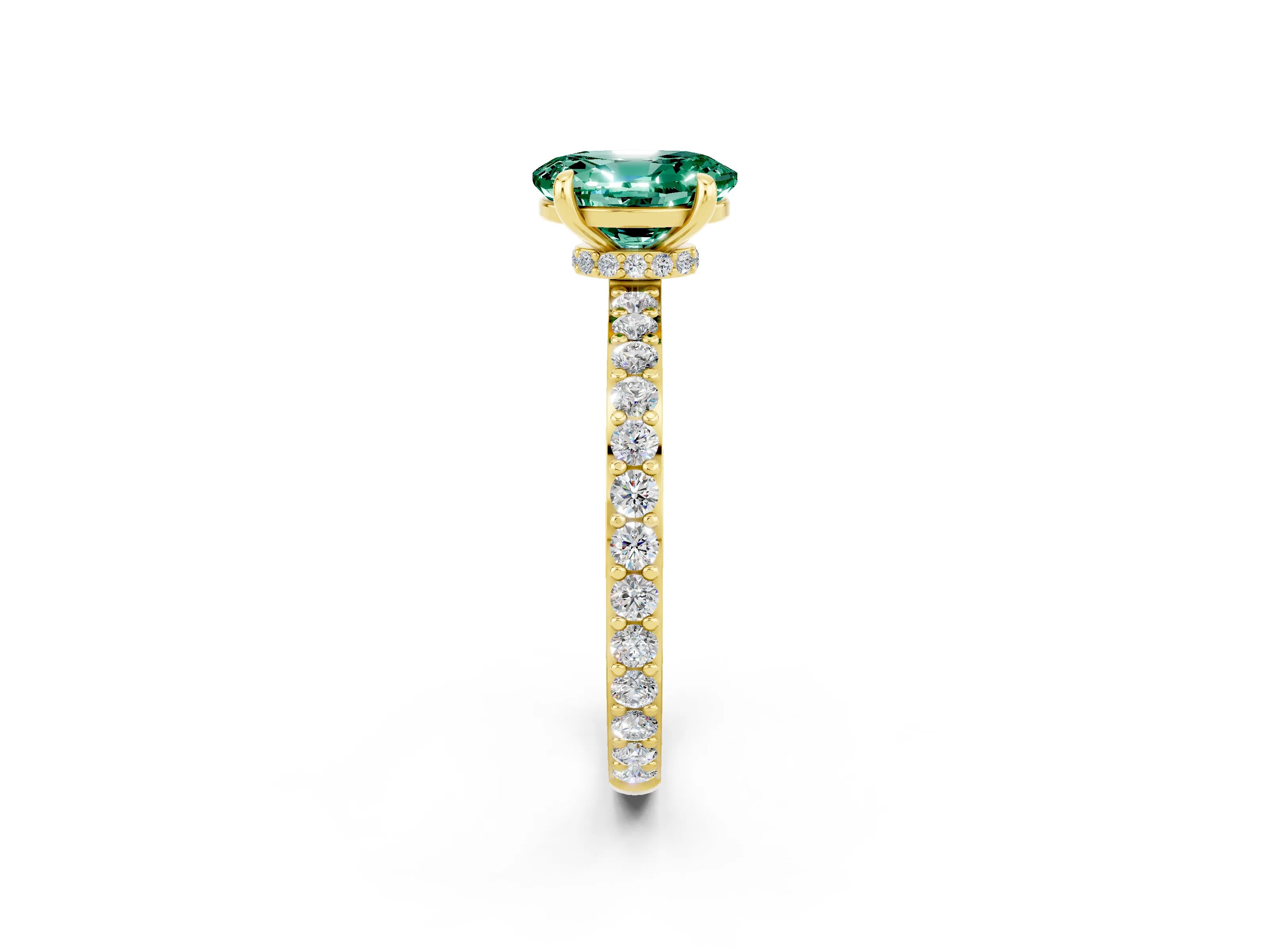 Yellow gold Oval Cut Green Sapphire Ring with Pavé Band and Four-Prong Setting_2