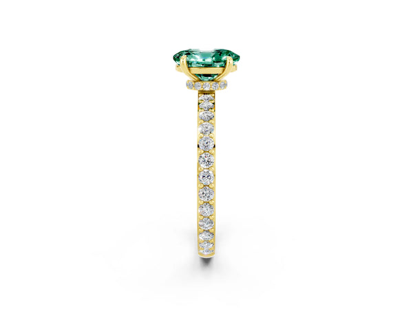 Yellow gold Oval Cut Green Sapphire Pavé Engagement Ring with Round  Accents and Prong Setting