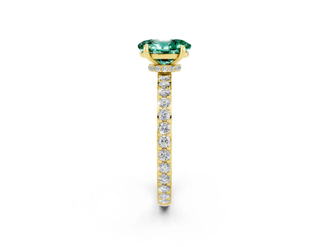 Yellow gold Oval Cut Green Sapphire Ring with Pavé Band and Four-Prong Setting_2