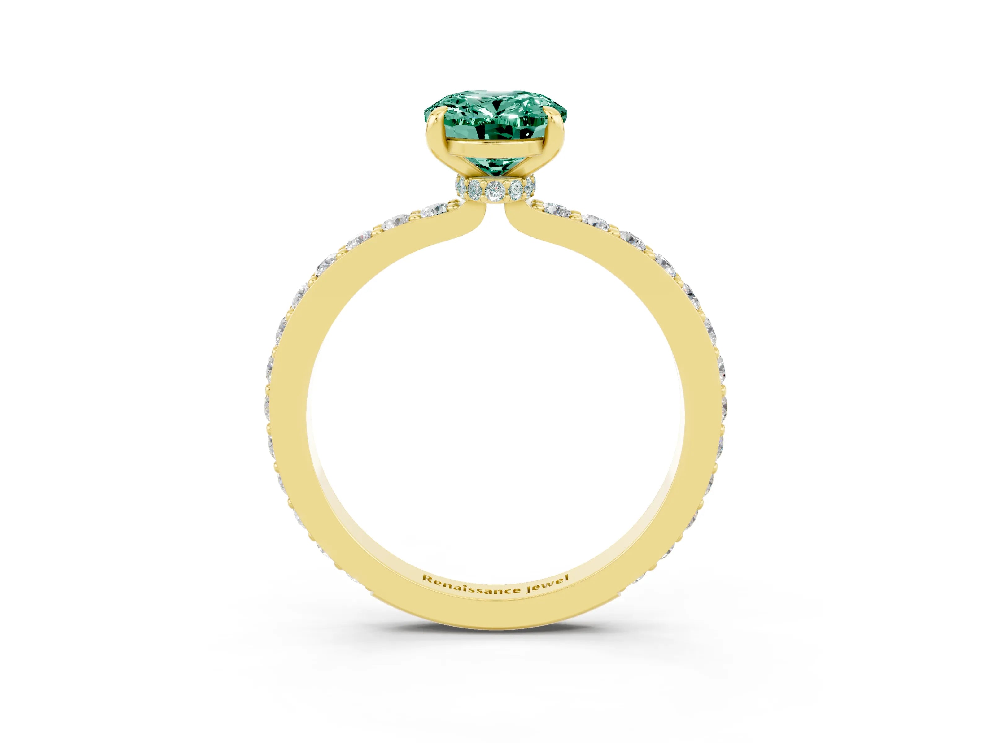 Yellow gold Oval Cut Green Sapphire Ring with Pavé Band and Four-Prong Setting_3