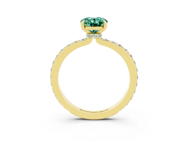 Yellow gold Oval Cut Green Sapphire Pavé Engagement Ring with Round  Accents and Prong Setting