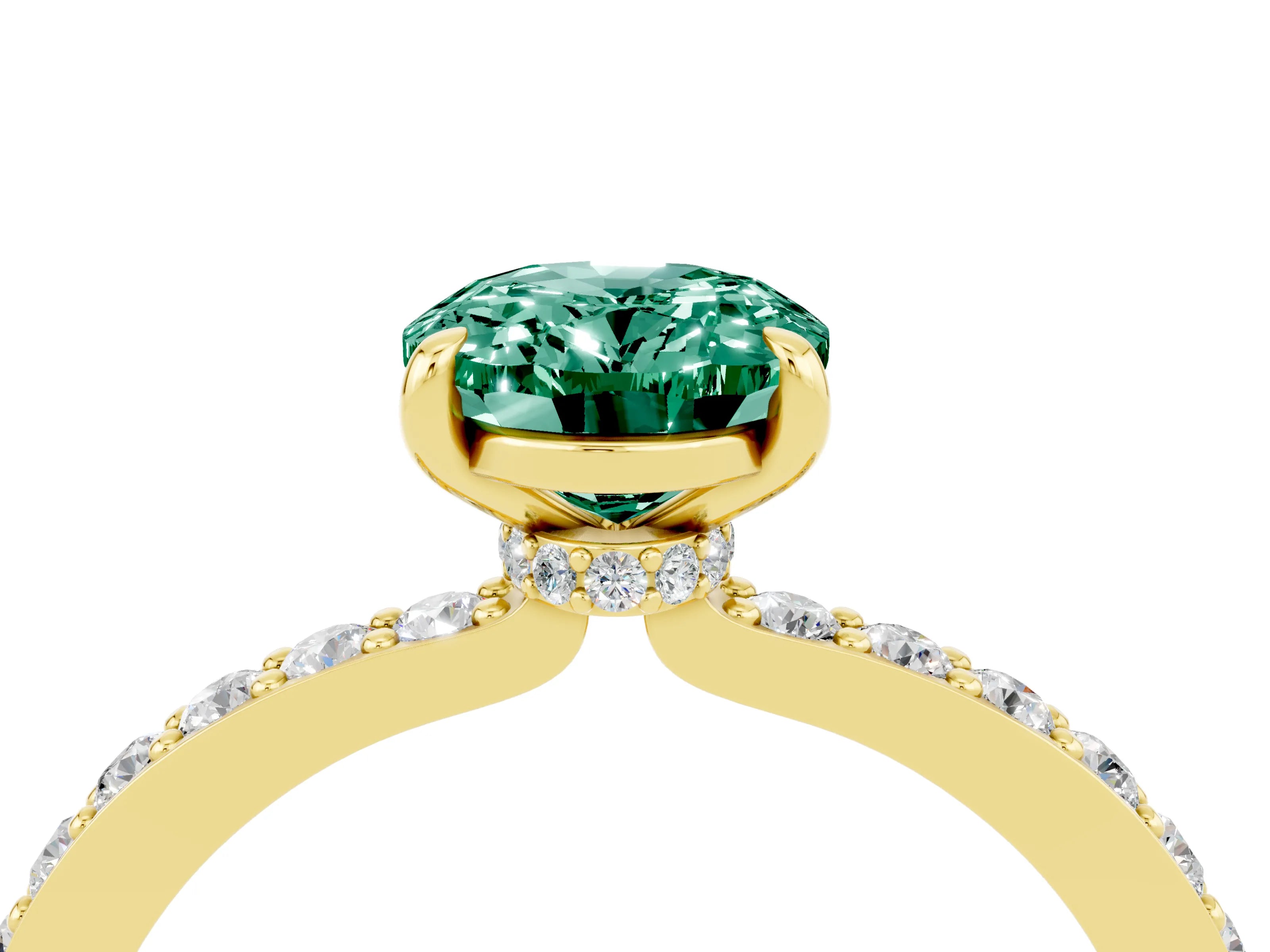 Yellow gold Oval Cut Green Sapphire Ring with Pavé Band and Four-Prong Setting_4