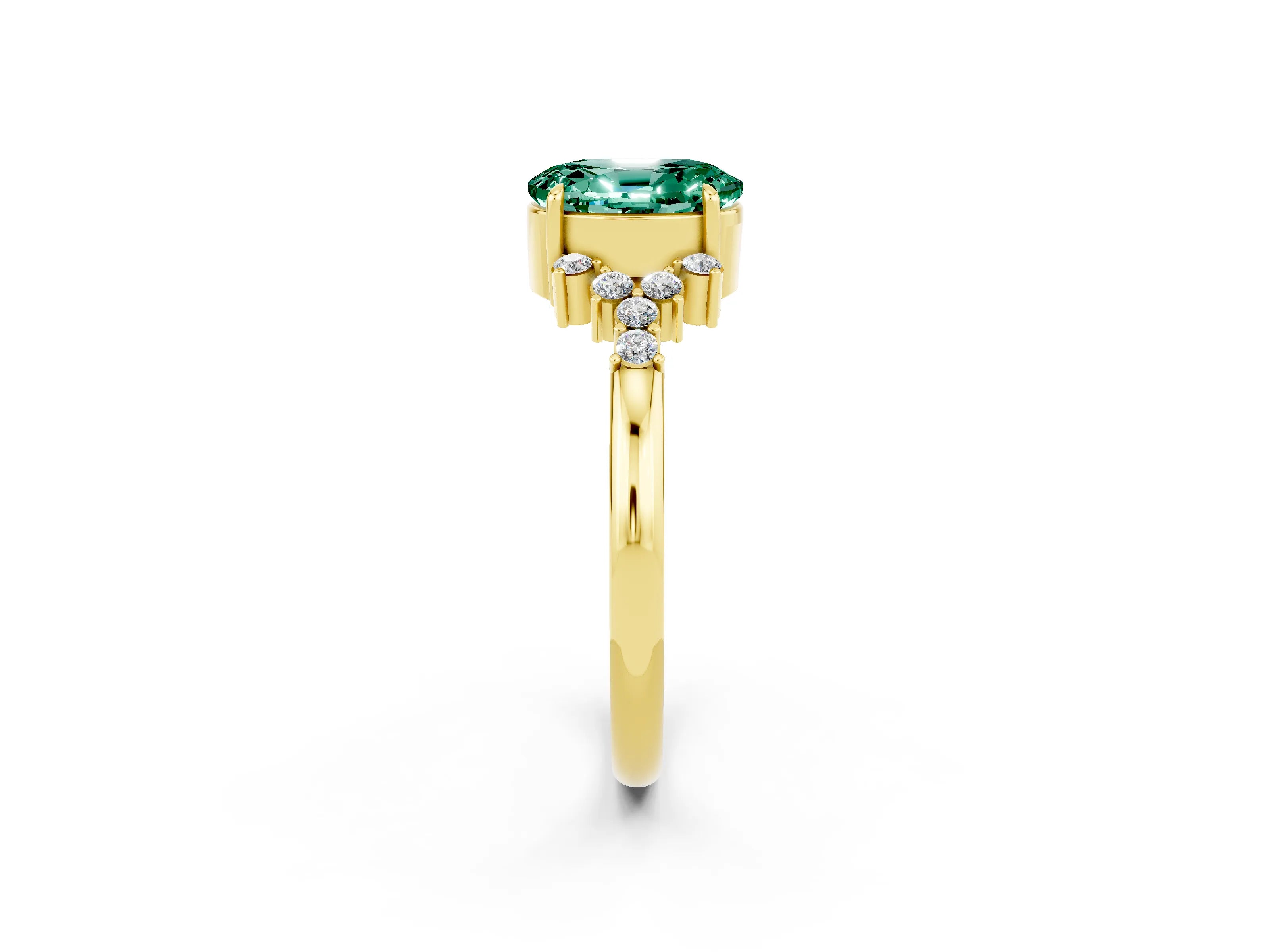 Yellow gold Oval Cut Green Sapphire Ring with Side Stones and Four-Prong Setting_74