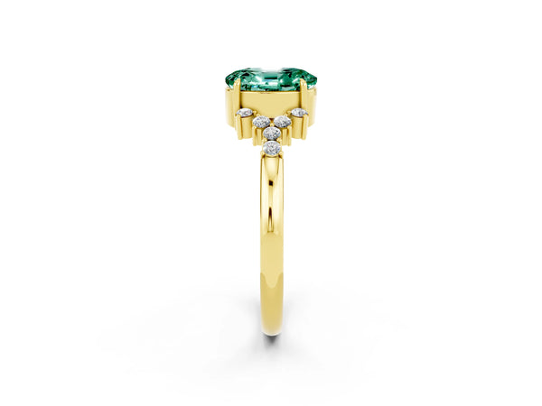 Yellow gold Oval Cut Green Sapphire Ring with Side Stones and Four-Prong Setting