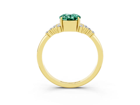 Yellow gold Oval Cut Green Sapphire Ring with Side Stones and Four-Prong Setting_75