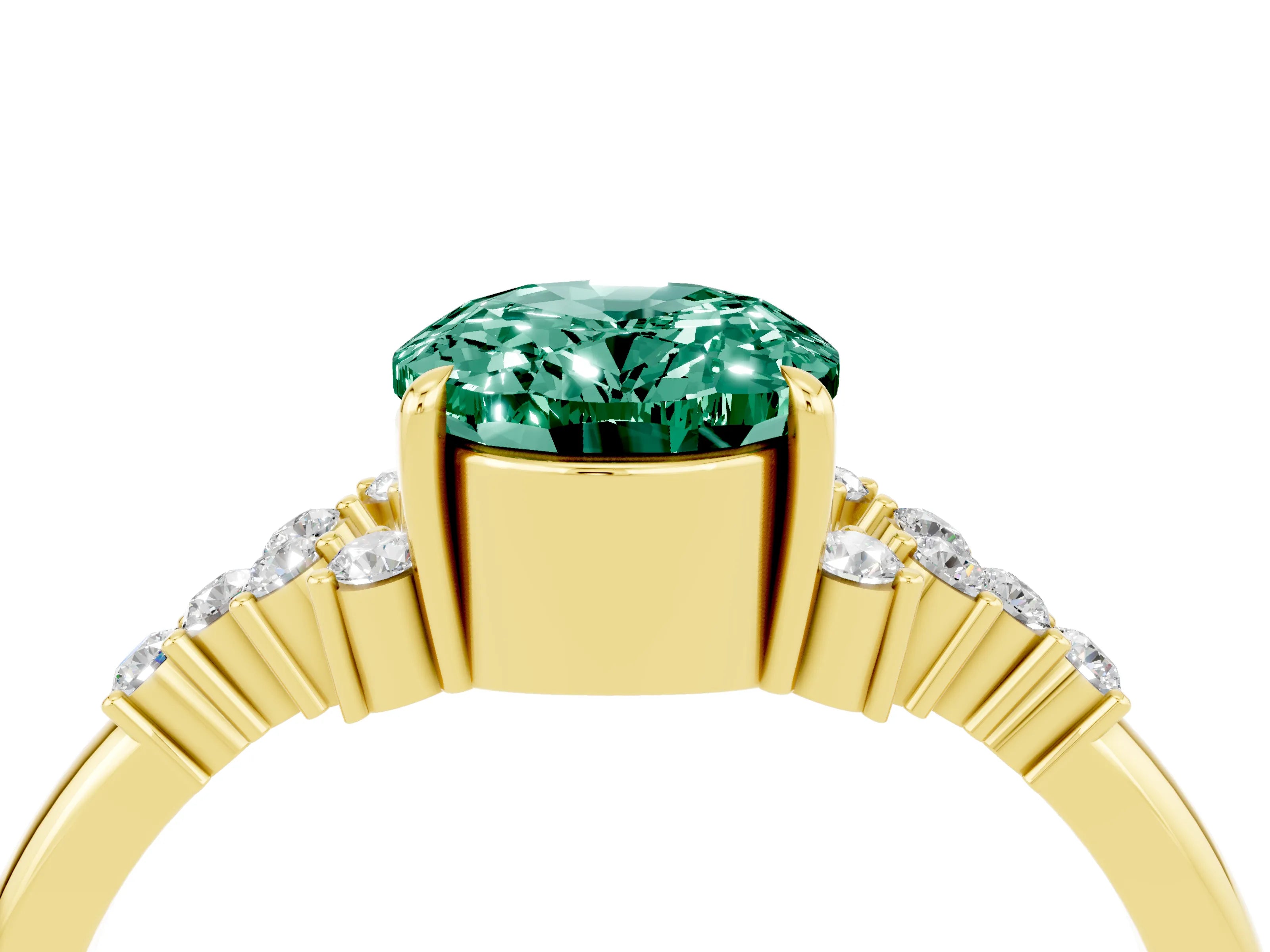 Yellow gold Oval Cut Green Sapphire Ring with Side Stones and Four-Prong Setting_76