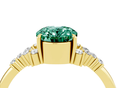 Yellow gold Oval Cut Green Sapphire Ring with Side Stones and Four-Prong Setting_76