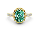 Yellow gold Oval Cut Green Sapphire Scalloped Halo Engagement Ring with Round Shared Prong Band_12