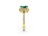 Yellow gold Oval Cut Green Sapphire Scalloped Halo Engagement Ring with Round Shared Prong Band_14