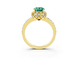 Yellow gold Oval Cut Green Sapphire Scalloped Halo Engagement Ring with Round Shared Prong Band_15