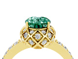 Yellow gold Oval Cut Green Sapphire Scalloped Halo Engagement Ring with Round Shared Prong Band_16