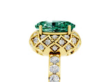 Yellow gold Oval Cut Green Sapphire Scalloped Halo Engagement Ring with Round Shared Prong Band_17