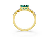 Yellow gold Oval Cut Green Sapphire Scattered Round Accent Ring with Prong Setting_15