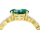 Yellow gold Oval Cut Green Sapphire Scattered Round Accent Ring with Prong Setting_16
