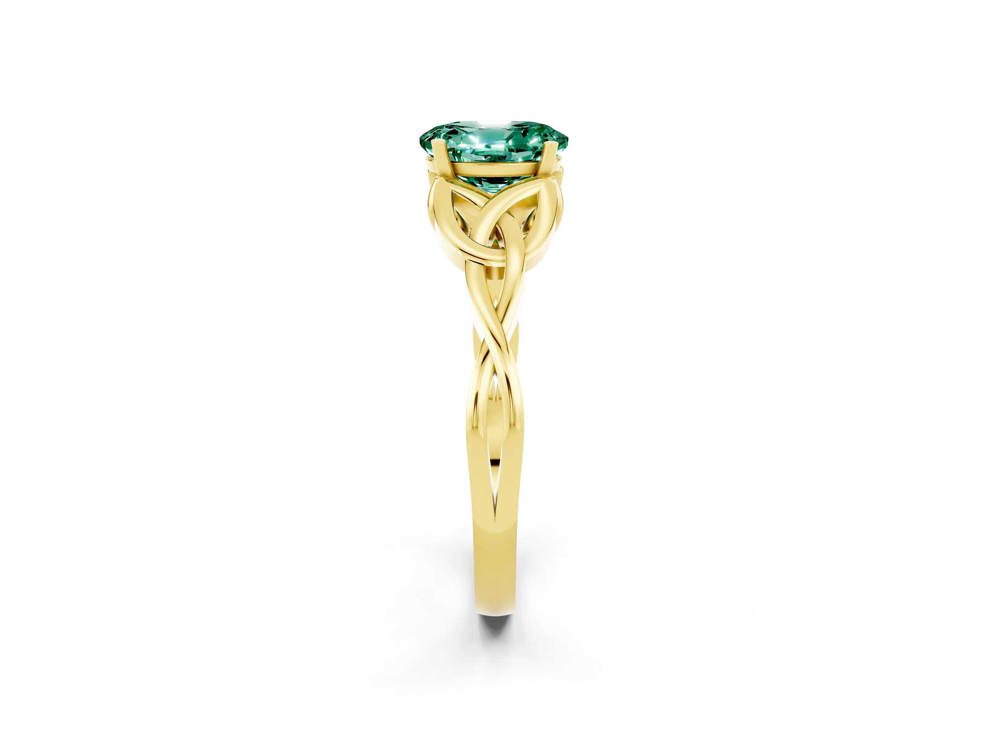 Yellow gold Oval Cut Green Sapphire Solitaire Celtic Knot Ring with Four-Prong Setting_14
