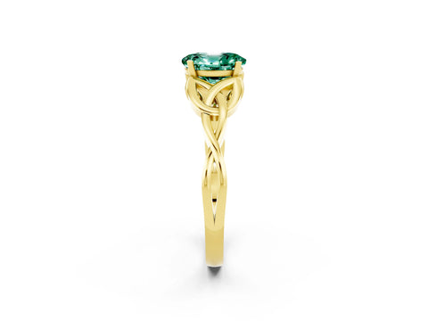 Yellow gold Oval Cut Green Sapphire Solitaire Celtic Knot Ring with Four-Prong Setting_14