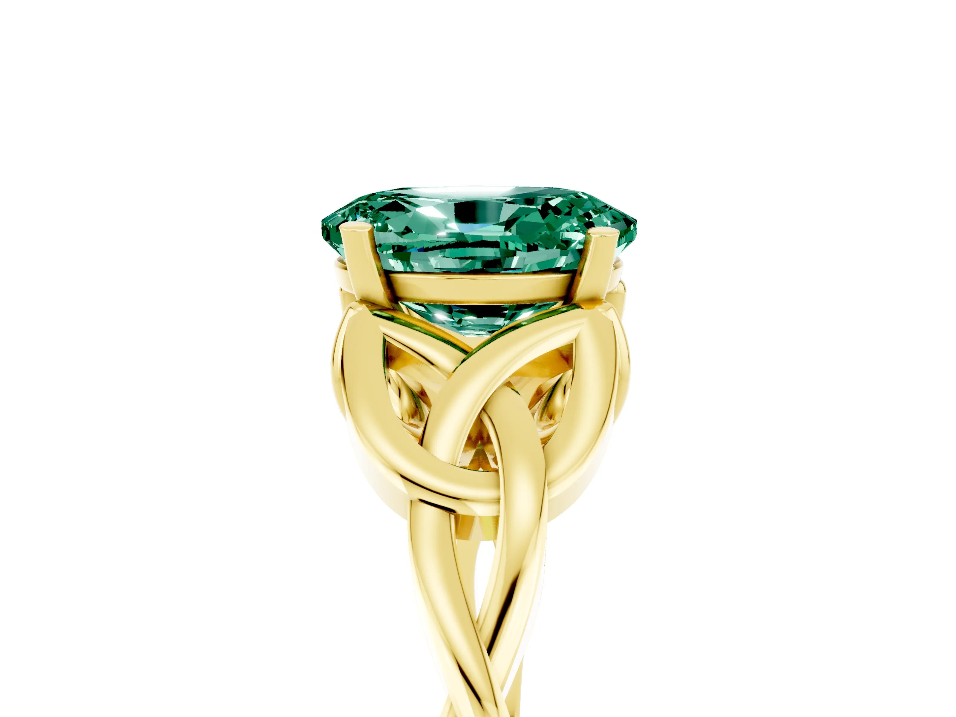 Yellow gold Oval Cut Green Sapphire Solitaire Celtic Knot Ring with Four-Prong Setting_17