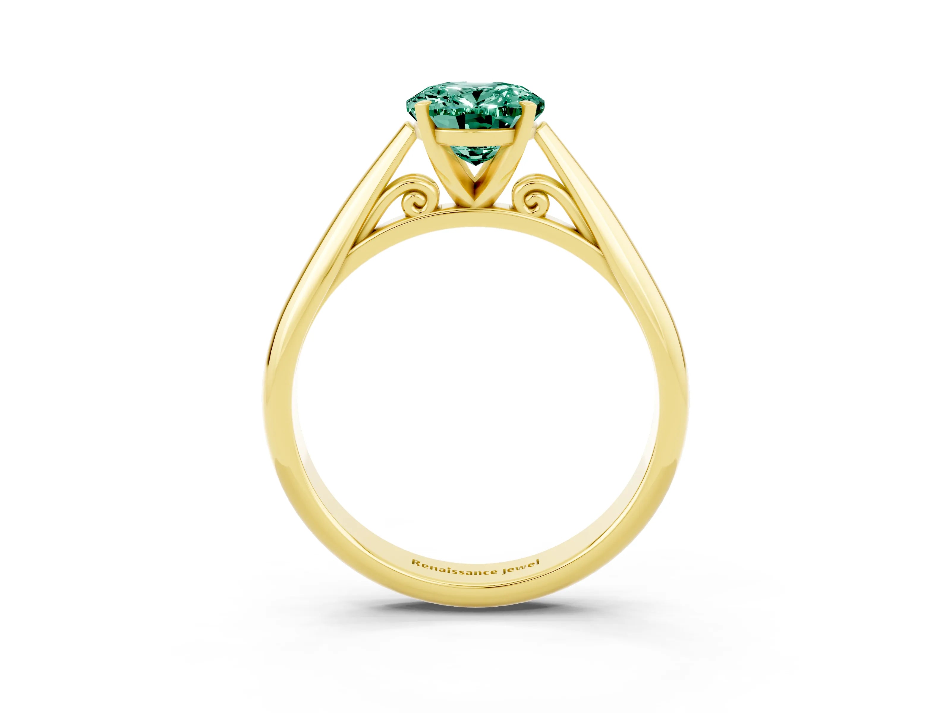 Yellow gold Oval Cut Green Sapphire Solitaire Engagement Ring with Cathedral Setting and Four-Prong Mount_15