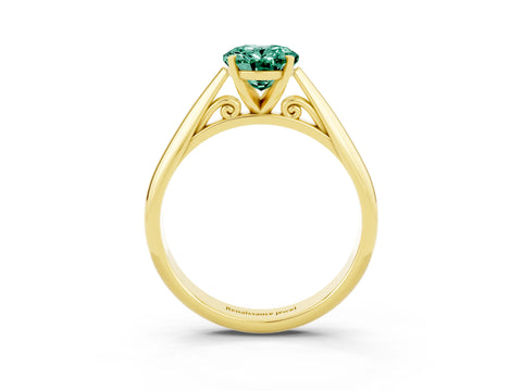 Yellow gold Oval Cut Green Sapphire Solitaire Engagement Ring with Cathedral Setting and Four-Prong Mount_15