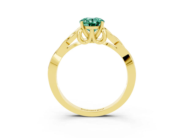 Yellow gold Oval Cut Green Sapphire Solitaire Engagement Ring with Celtic Knot Band and Four-Prong Setting