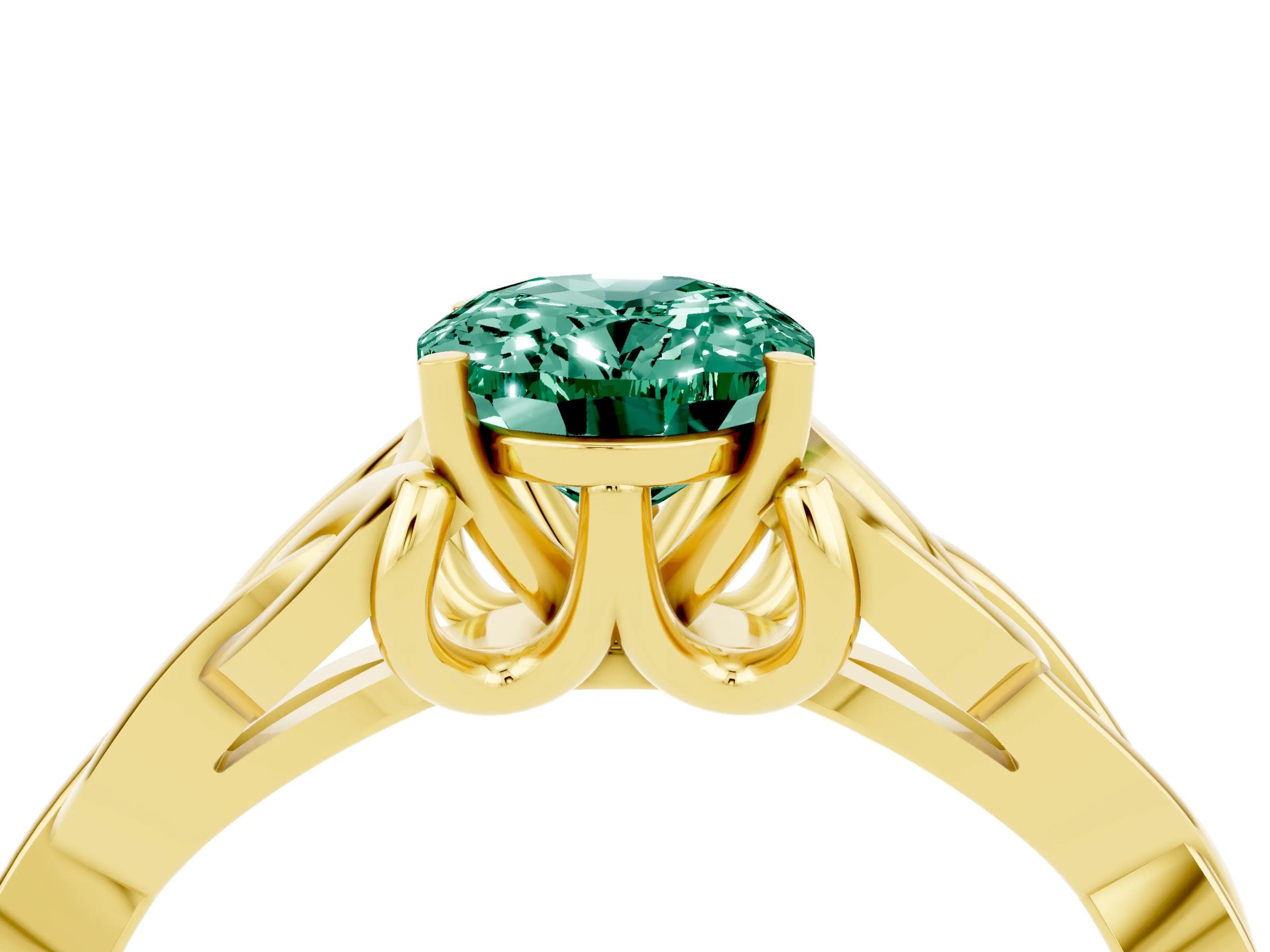 Yellow gold Oval Cut Green Sapphire Solitaire Engagement Ring with Celtic Knot Band and Four-Prong Setting_4