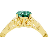 Yellow gold Oval Cut Green Sapphire Solitaire Engagement Ring with Celtic Knot Band and Four-Prong Setting_4