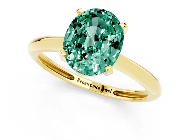 Yellow gold Oval Cut Green Sapphire Solitaire Engagement Ring with Classic Band and Four-Prong Setting