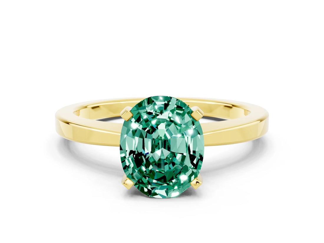 Yellow gold Oval Cut Green Sapphire Solitaire Engagement Ring with Classic Band and Four-Prong Setting_43