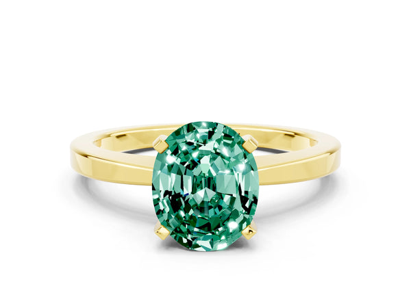 Yellow gold Oval Cut Green Sapphire Solitaire Engagement Ring with Classic Band and Four-Prong Setting