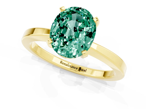 Yellow gold Oval Cut Green Sapphire Solitaire Engagement Ring with Classic Band and Four-Prong Setting
