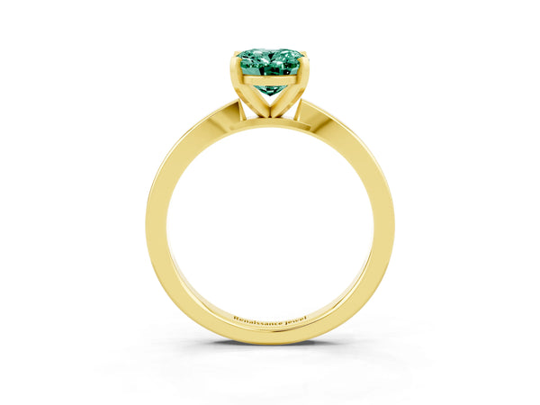 Yellow gold Oval Cut Green Sapphire Solitaire Engagement Ring with Classic Band and Four-Prong Setting