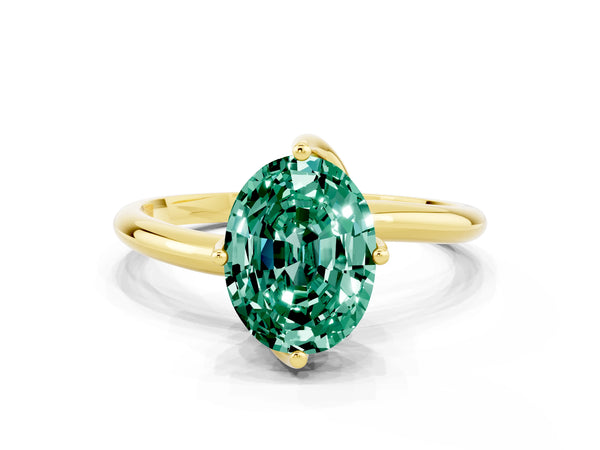 Yellow gold Oval Cut Green Sapphire Solitaire Engagement Ring with Four-Prong Setting and Classic Band