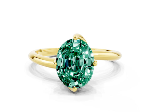 Yellow gold Oval Cut Green Sapphire Solitaire Engagement Ring with Four-Prong Setting and Classic Band_12