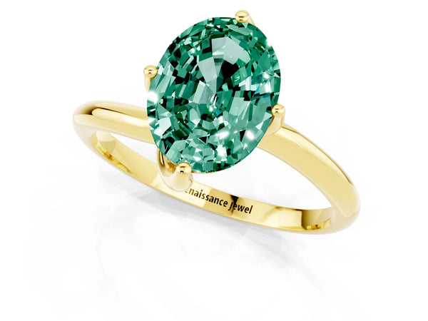 Yellow gold Oval Cut Green Sapphire Solitaire Engagement Ring with Four-Prong Setting and Classic Band