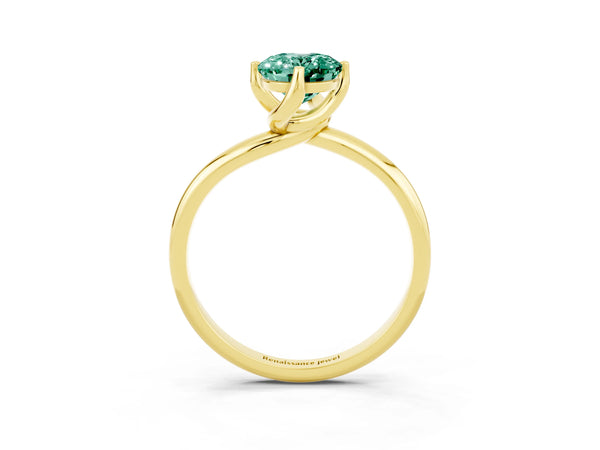 Yellow gold Oval Cut Green Sapphire Solitaire Engagement Ring with Four-Prong Setting and Classic Band