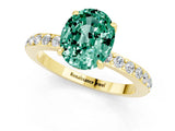 Yellow gold Oval Cut Green Sapphire Solitaire Engagement Ring with Pavé Band and Four-Prong Setting_1
