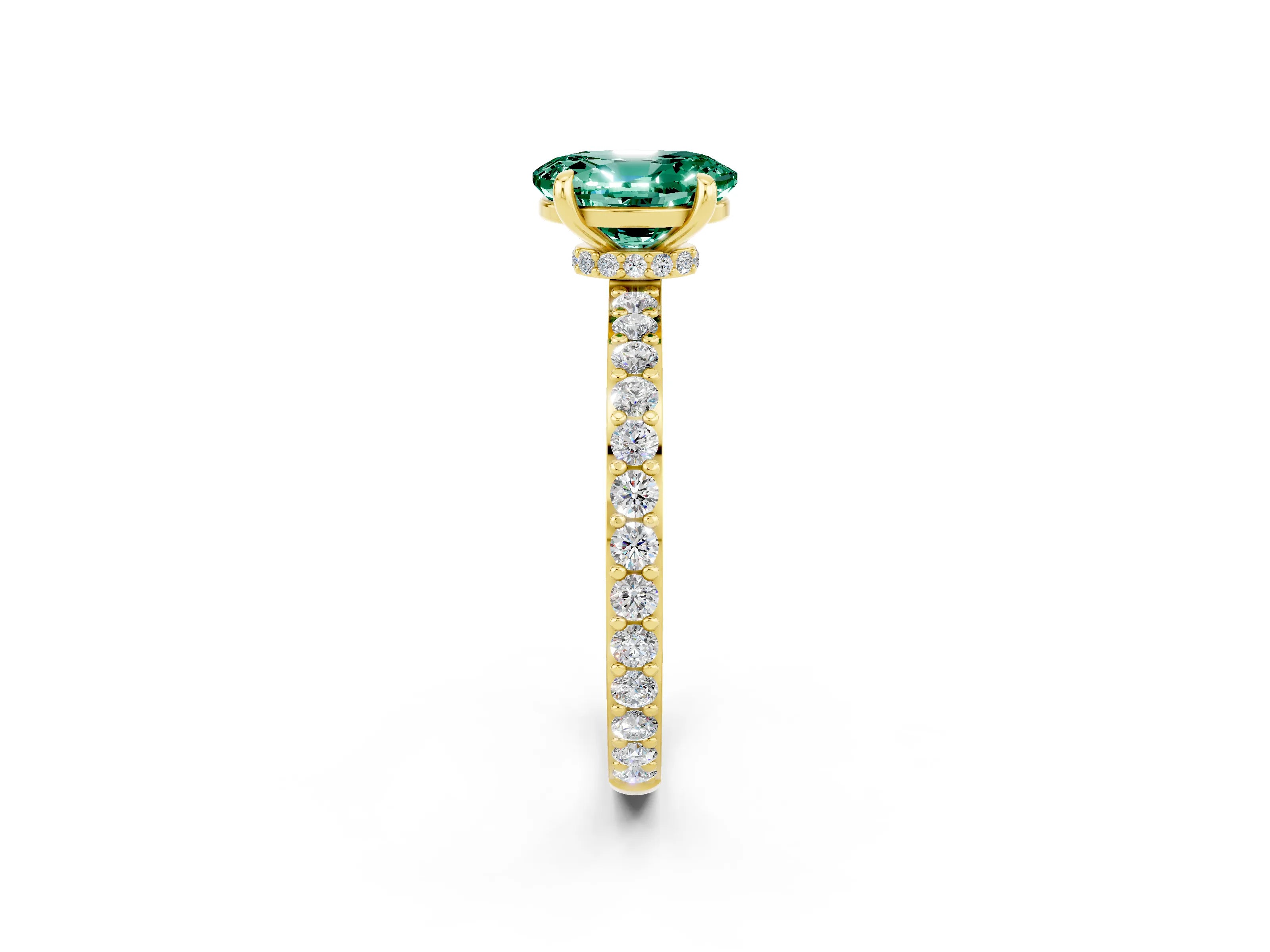Yellow gold Oval Cut Green Sapphire Solitaire Engagement Ring with Pavé Band and Four-Prong Setting_2