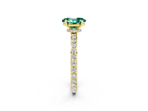 Yellow gold Oval Cut Green Sapphire Solitaire Engagement Ring with Pavé Band and Four-Prong Setting_2