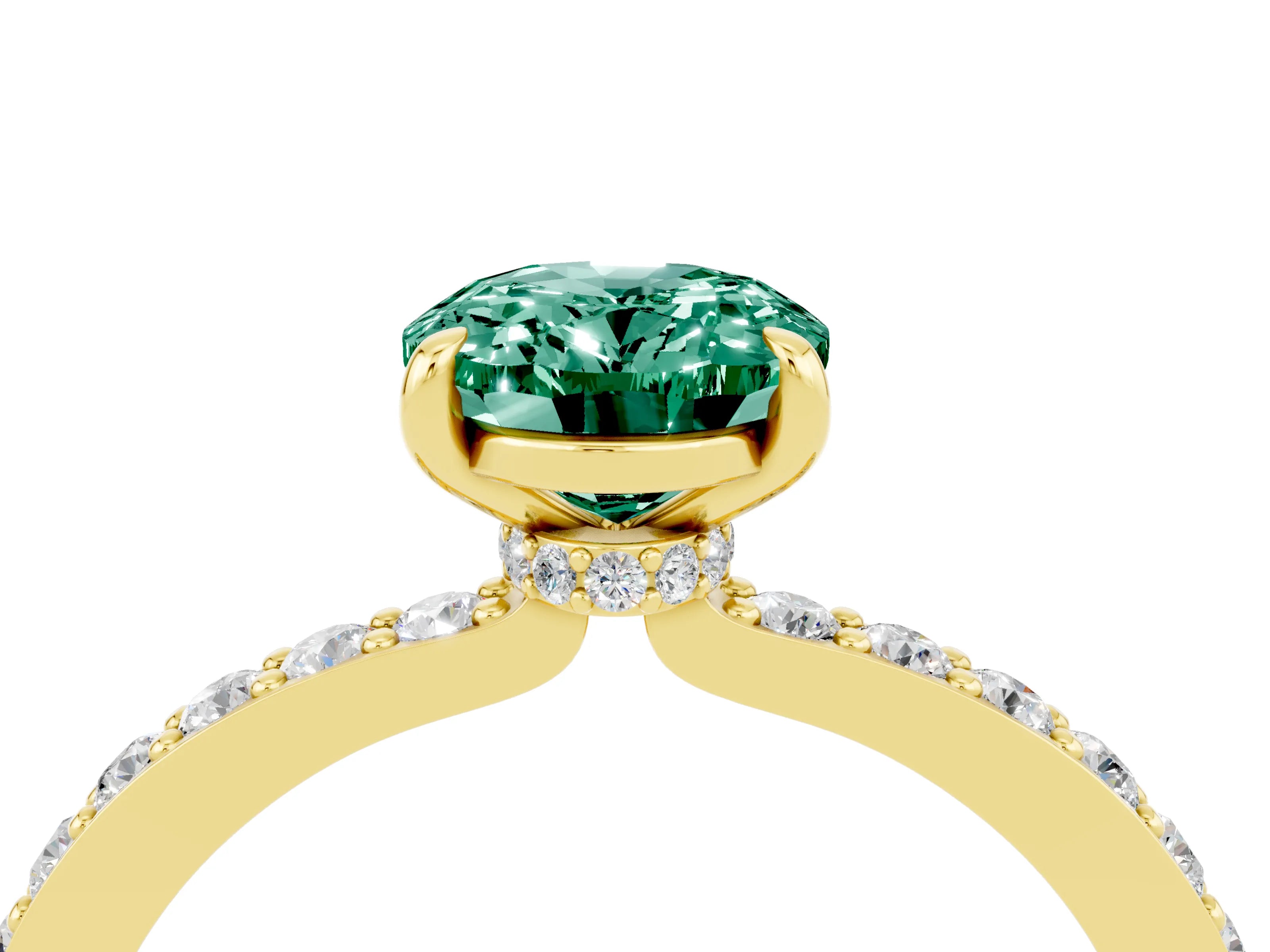 Yellow gold Oval Cut Green Sapphire Solitaire Engagement Ring with Pavé Band and Four-Prong Setting_4