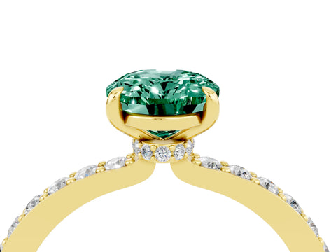 Yellow gold Oval Cut Green Sapphire Solitaire Engagement Ring with Pavé Band and Four-Prong Setting_4