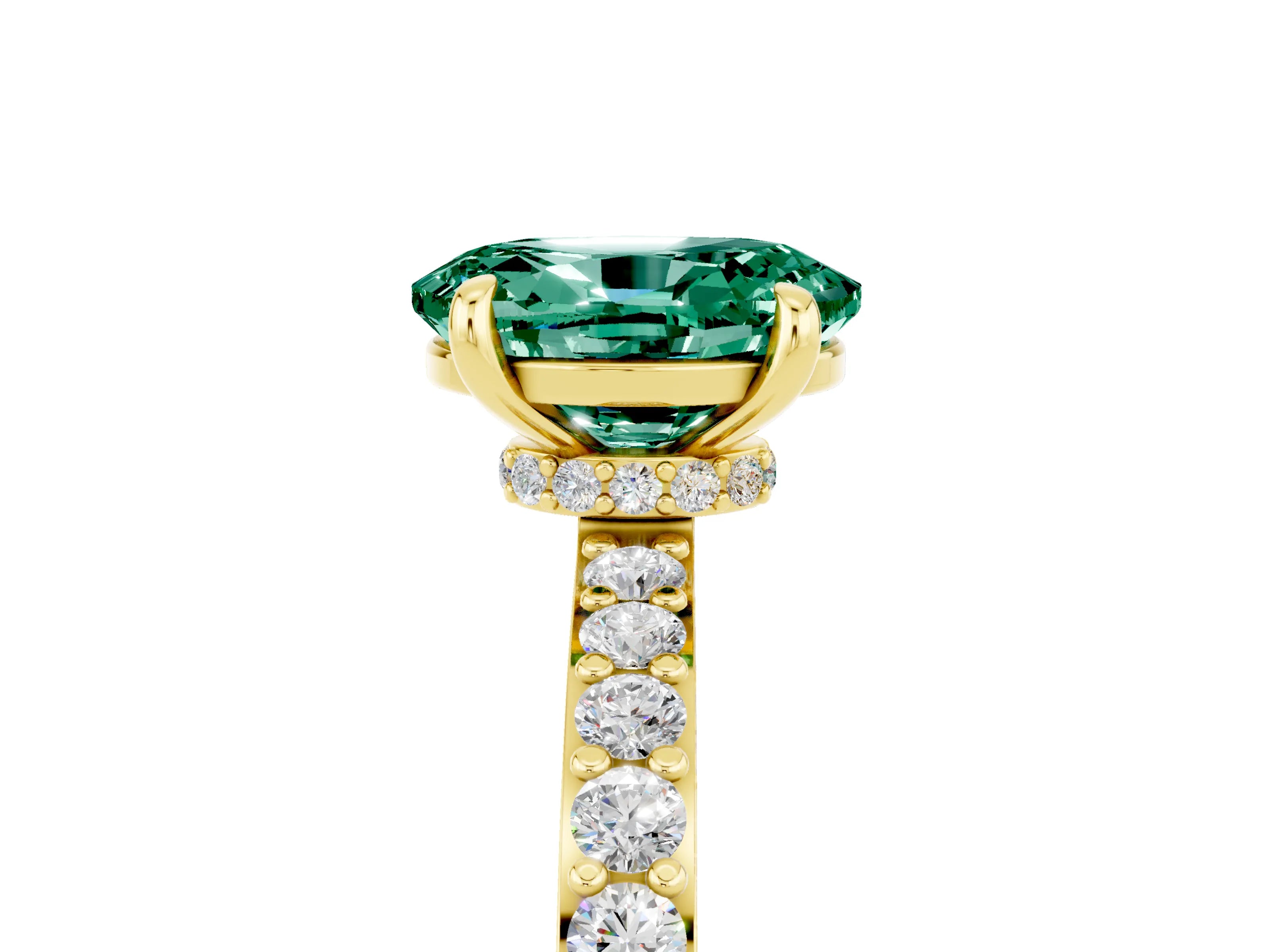 Yellow gold Oval Cut Green Sapphire Solitaire Engagement Ring with Pavé Band and Four-Prong Setting_5