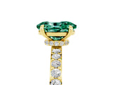 Yellow gold Oval Cut Green Sapphire Solitaire Engagement Ring with Pavé Band and Four-Prong Setting_5