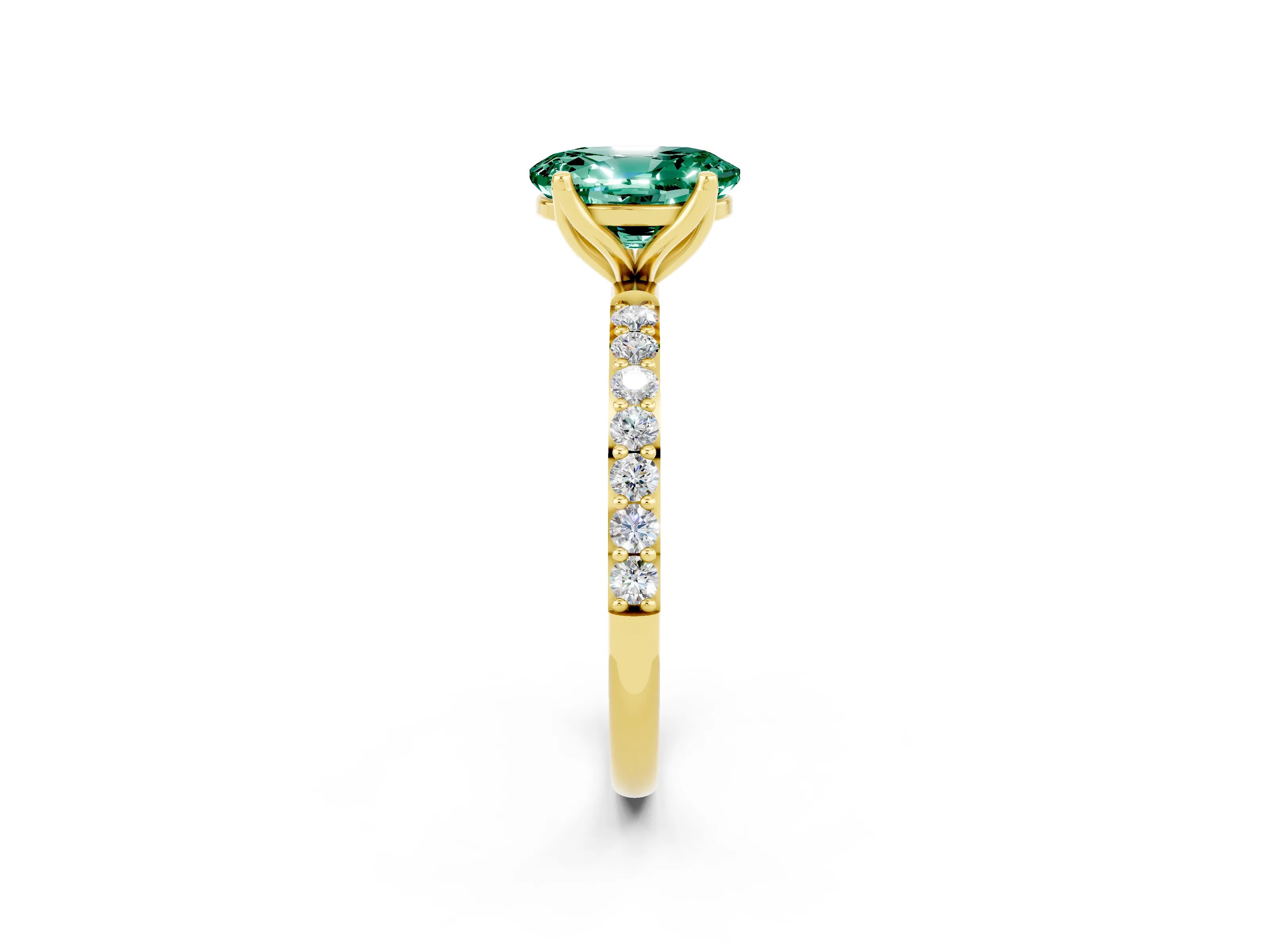 Yellow gold Oval Cut Green Sapphire Solitaire Engagement Ring with Pavé Band and Prong Setting_2