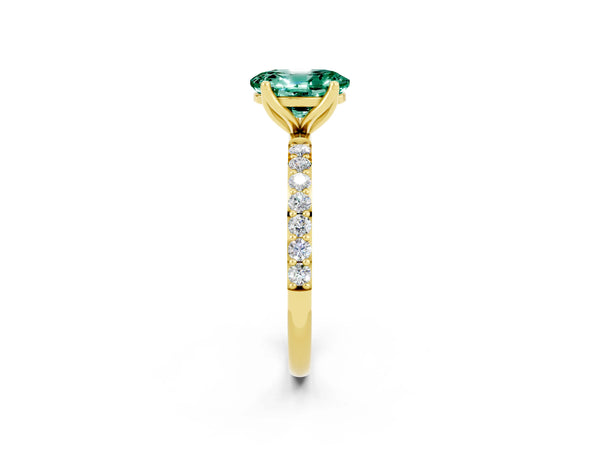 Yellow gold Oval Cut Green Sapphire Solitaire Engagement Ring with Round  Pavé Band and Prong Setting