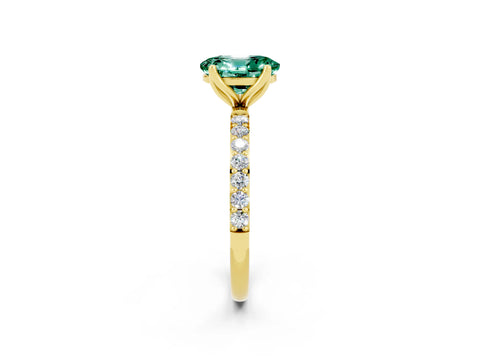 Yellow gold Oval Cut Green Sapphire Solitaire Engagement Ring with Pavé Band and Prong Setting_2