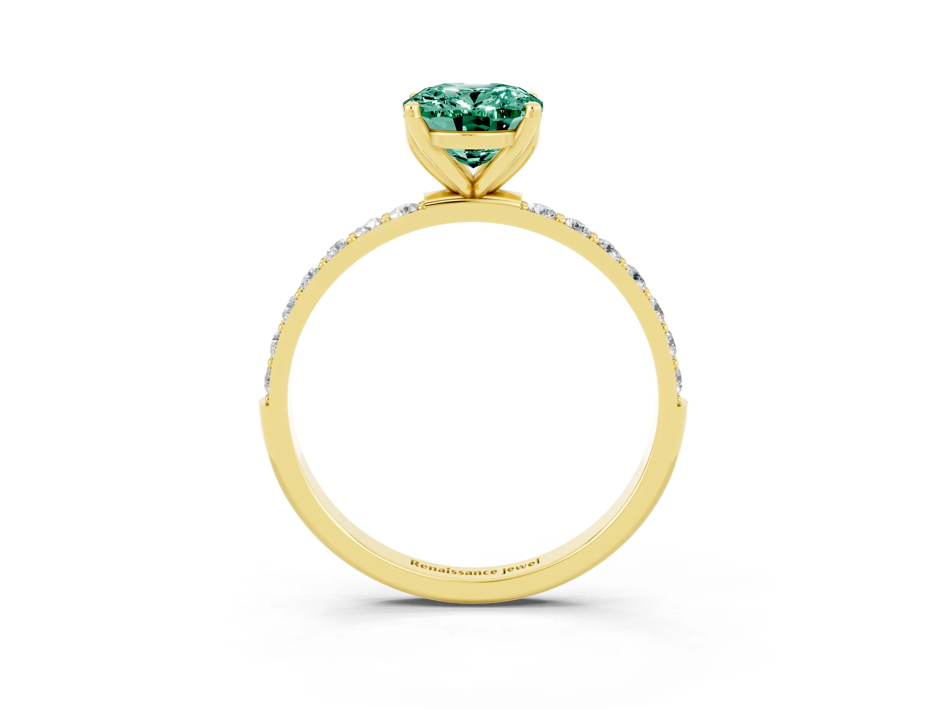Yellow gold Oval Cut Green Sapphire Solitaire Engagement Ring with Pavé Band and Prong Setting_3