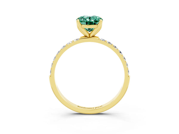 Yellow gold Oval Cut Green Sapphire Solitaire Engagement Ring with Round  Pavé Band and Prong Setting