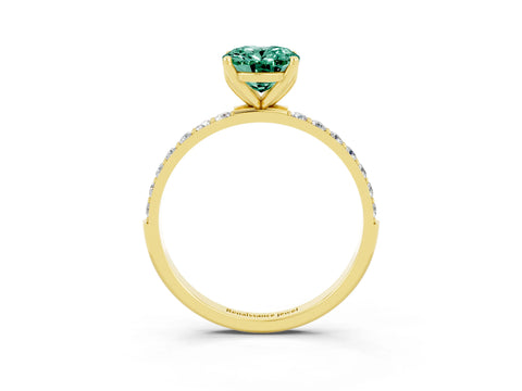 Yellow gold Oval Cut Green Sapphire Solitaire Engagement Ring with Pavé Band and Prong Setting_3
